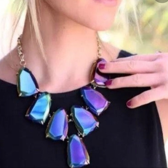 NWOT Kendra Scott Rare & Retired Harlow Necklace Black Iridescent & Gold GORG! - Picture 6 of 10